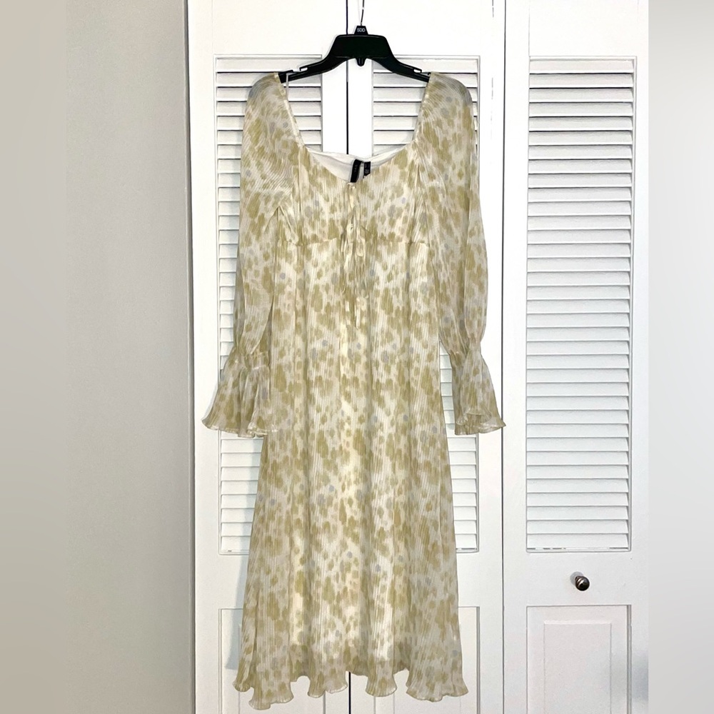 Y.A.S Exclusive Plisse Midi Dress with Tiering in Neutral Animal Print